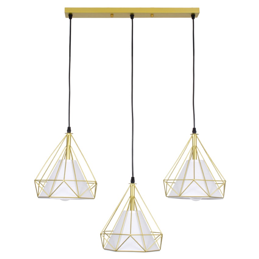 EIFFEL  Vintage Κρεμαστό Φωτιστικό Ράγα Τρίφωτο 3 x E27 IP20 Χρυσό Μέταλλο με Λευκό Ύφασμα - Μ68 x Π25 x Υ130cm
