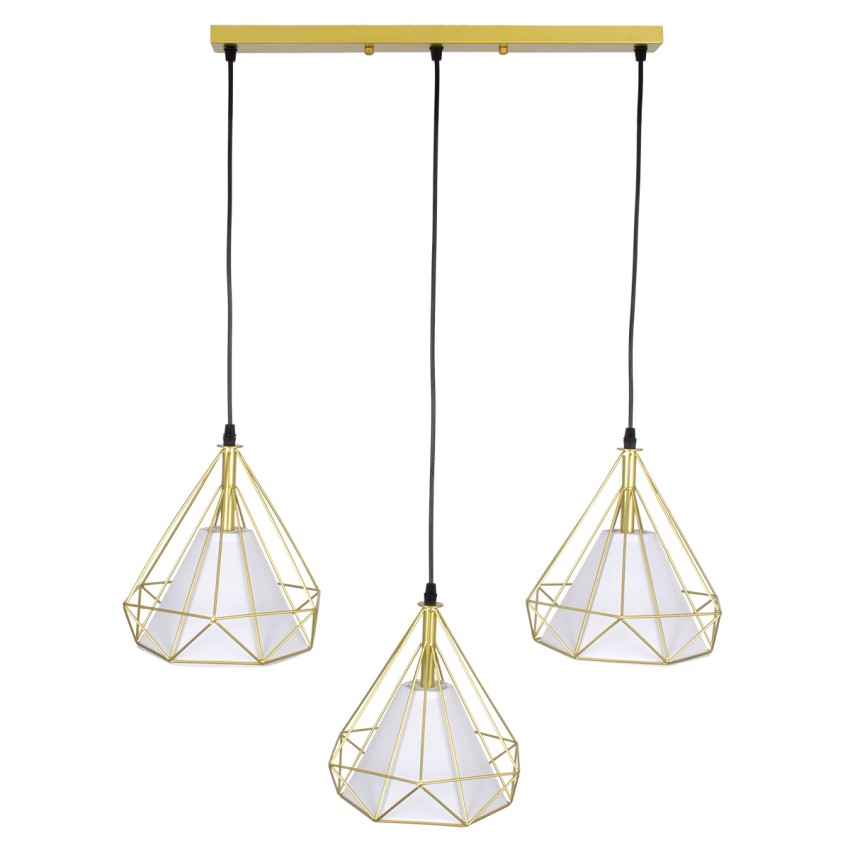 EIFFEL  Vintage Κρεμαστό Φωτιστικό Ράγα Τρίφωτο 3 x E27 IP20 Χρυσό Μέταλλο με Λευκό Ύφασμα - Μ68 x Π25 x Υ130cm