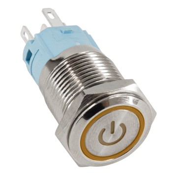 LED Φωτιζόμενος Διακόπτης Χωνευτός - Μπουτόν PUSH On Ανοξείδωτος AC 220-240V Αδιάβροχο IP67 Φ18mm με Angel Eye Πορτοκαλί