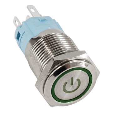 LED Φωτιζόμενος Διακόπτης Χωνευτός - Μπουτόν PUSH On Ανοξείδωτος DC 12V με Angel Eye Αδιάβροχο Φ18mm IP67 Πράσινο
