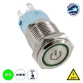 LED Φωτιζόμενος Διακόπτης Χωνευτός - Μπουτόν On/Off Ανοξείδωτος AC 220-240V Αδιάβροχο IP67 Φ18mm με Angel Eye Πράσινο