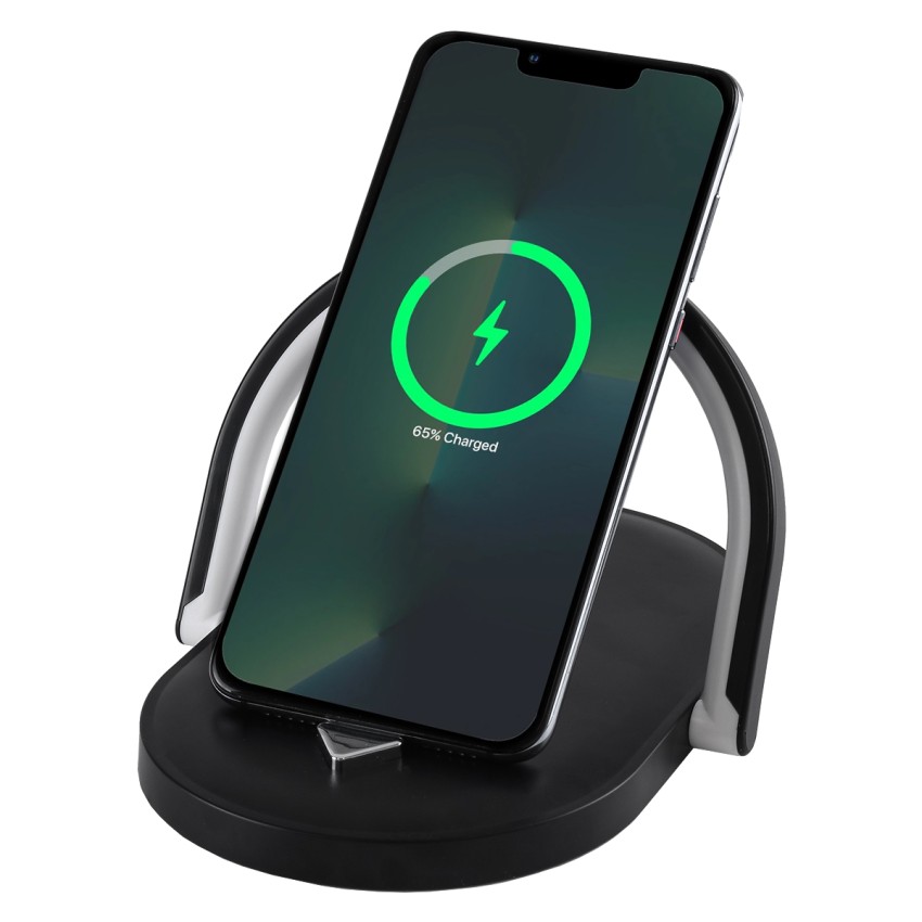 ECLIPSE  Μοντέρνο Επιτραπέζιο Φωτιστικό Πορτατίφ LED 15W 1200lm 180° AC 230V - με Ασύρματη Φόρτιση - Wireless Charger - Διακόπτη Αφής με 3 Εντάσεις Φωτισμού Φυσικό Λευκό 4500K Dimmable - Μ17 x Π13 x Υ10 - Μαύρο