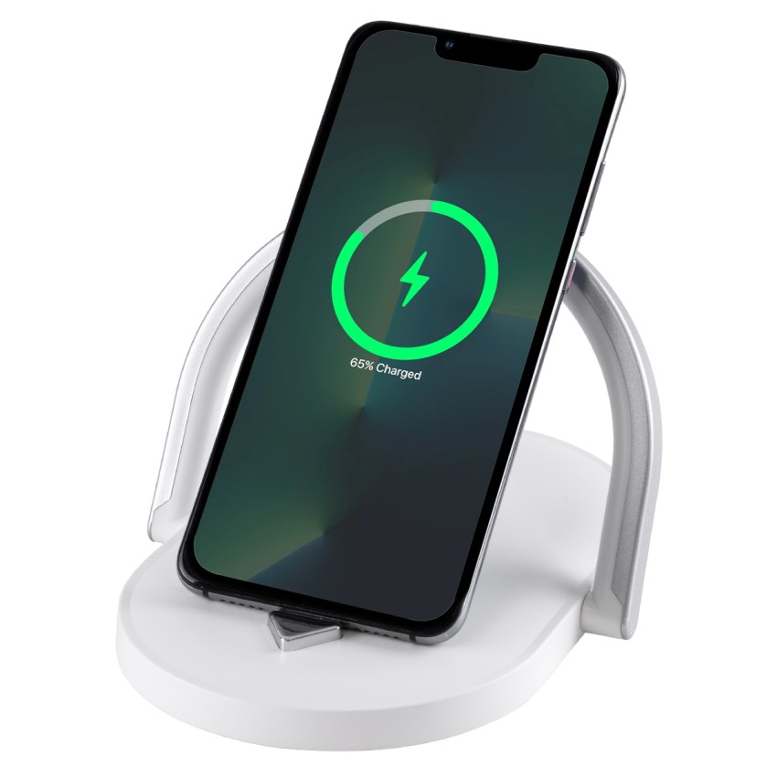 ECLIPSE  Μοντέρνο Επιτραπέζιο Φωτιστικό Πορτατίφ LED 15W 1200lm 180° AC 230V - με Ασύρματη Φόρτιση - Wireless Charger - Διακόπτη Αφής με 3 Εντάσεις Φωτισμού Φυσικό Λευκό 4500K Dimmable - Μ17 x Π13 x Υ10 - Λευκό