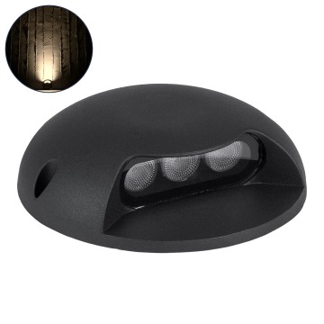 GLOBOSTAR® STEP-LUNA  Αρχιτεκτονικό Φωτιστικό Διαδρόμου/Σκαλοπατιού LED 3W 330lm 10° DC 24V Αδιάβροχο IP65 Θερμό Λευκό 2700K Dimmable - Μαύρο - Φ12 x Υ3cm