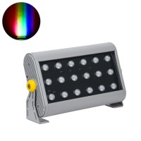 GLOBOSTAR® FLOOD-HENA  Προβολέας Σποτ Wall Washer LED 36W 3600lm 30° DC 24V Αδιάβροχο IP65 RGB DMX512 Dimmable - Ασημί - Μ30 x Π6 x Υ17cm