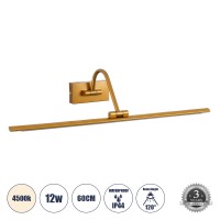 GLOBOSTAR® MIRA  Μοντέρνο Φωτιστικό Τοίχου - Απλίκα Καθρέπτη Μπάνιου LED 12W 1400lm 120° AC 220-240V IP44 Φυσικό Λευκό 4500K - Lumileds SMD Chip & TÜV SÜD Driver - Χάλκινο - Μ60 x Π20 x Υ13cm
