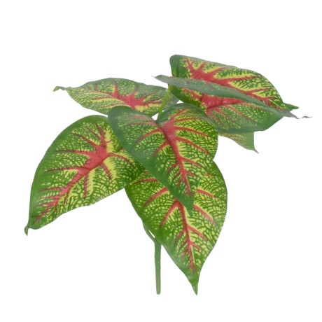 CALADIUM  Τεχνητό Φυτό Καλάδιο - Μπουκέτο Διακοσμητικών Φυτών - Κλαδιών με Φύλλωμα Πράσινο - Κίτρινο - Κόκκινο Υ23cm