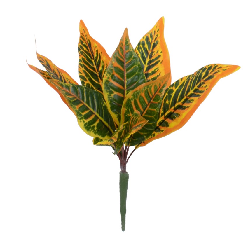 ORANGE CROTON  Τεχνητό Φυτό Κρότωνας Πορτ. - Μπουκέτο Διακοσμητικών Φυτών - Κλαδιών με Φύλλωμα Πράσινο - Πορτοκαλί Υ34cm