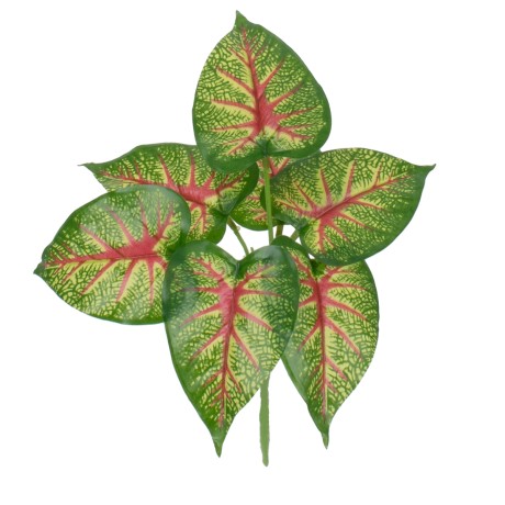 CALADIUM  Τεχνητό Φυτό Καλάδιο - Μπουκέτο Διακοσμητικών Φυτών - Κλαδιών με Φύλλωμα Πράσινο - Κόκκινο - Κίτρινο Υ28cm