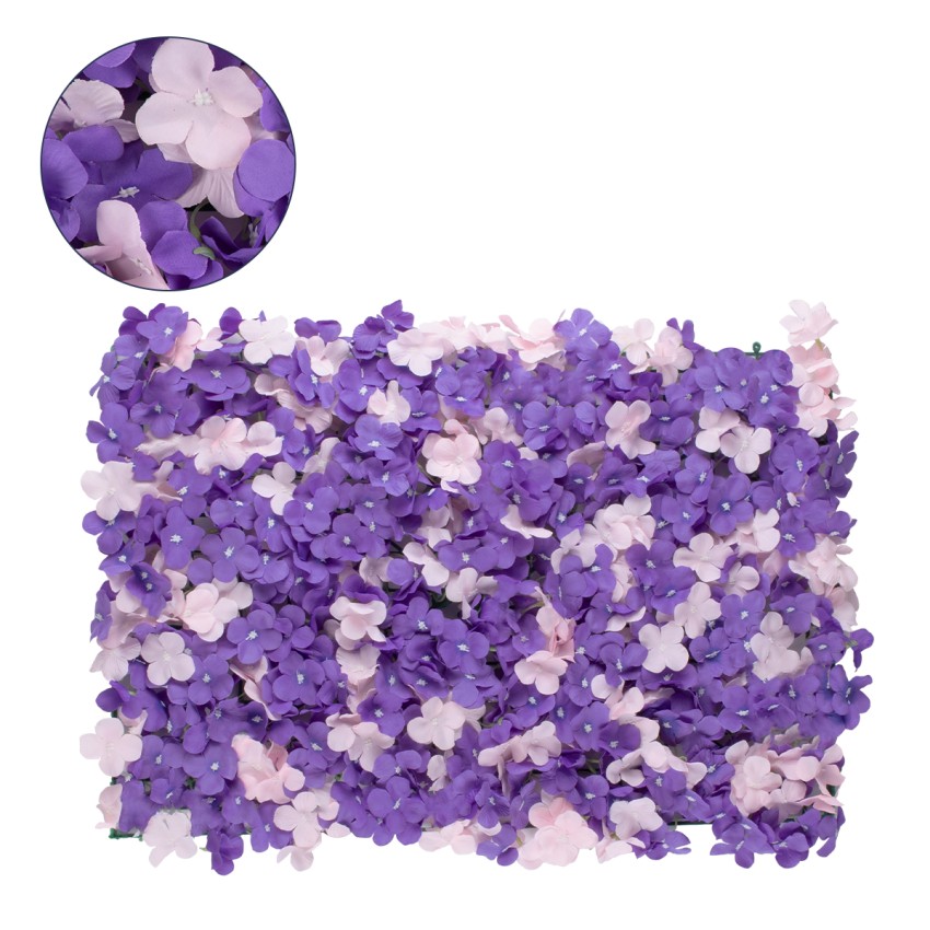 Συνθετικό Τεχνητό Διακοσμητικό Πάνελ Λουλουδιών - Κάθετος Κήπος Ορτανσία - Ροζ - Μωβ Μ60 x Υ40 x Π5cm