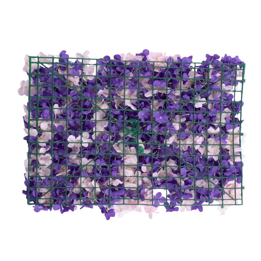 Συνθετικό Τεχνητό Διακοσμητικό Πάνελ Λουλουδιών - Κάθετος Κήπος Ορτανσία - Ροζ - Μωβ Μ60 x Υ40 x Π5cm