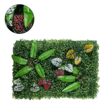 Συνθετικό Τεχνητό Διακοσμητικό Πάνελ Φυλλωσιάς - Κάθετος Κήπος Πυξάρι - Φτέρη - Πόλκα - Λευκό - Κίτρινο - Κόκκινο Μ60 x Υ40 x Π7cm