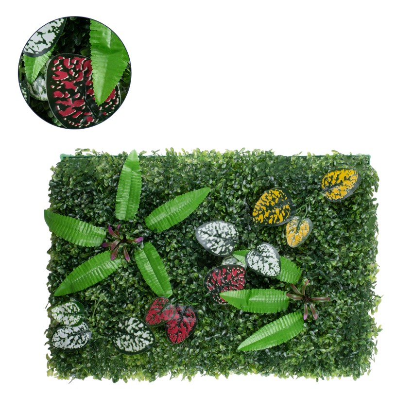 Συνθετικό Τεχνητό Διακοσμητικό Πάνελ Φυλλωσιάς - Κάθετος Κήπος Πυξάρι - Φτέρη - Πόλκα - Λευκό - Κίτρινο - Κόκκινο Μ60 x Υ40 x Π7cm