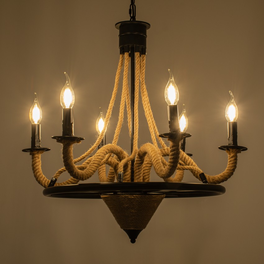 GLOBOSTAR® PENNSYLVANIA  Vintage Κρεμαστό Φωτιστικό Οροφής με Ντουί 6 x E14 AC 220-240V IP20 - Μαύρο & Μπεζ - Μ64 x Π64 x Υ63cm