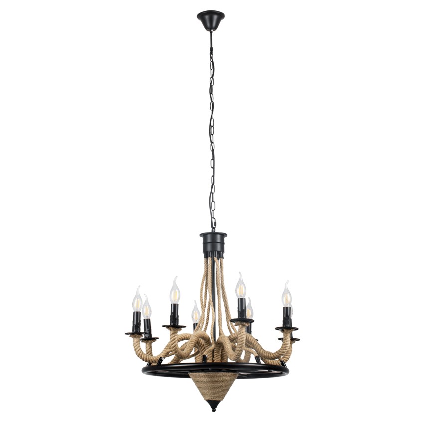 GLOBOSTAR® PENNSYLVANIA  Vintage Κρεμαστό Φωτιστικό Οροφής με Ντουί 8 x E14 AC 220-240V IP20 - Μαύρο & Μπεζ - Μ64 x Π64 x Υ63cm