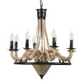 GLOBOSTAR® PENNSYLVANIA  Vintage Κρεμαστό Φωτιστικό Οροφής με Ντουί 8 x E14 AC 220-240V IP20 - Μαύρο & Μπεζ - Μ64 x Π64 x Υ63cm