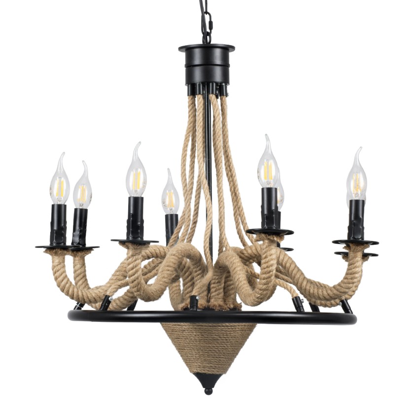 GLOBOSTAR® PENNSYLVANIA  Vintage Κρεμαστό Φωτιστικό Οροφής με Ντουί 8 x E14 AC 220-240V IP20 - Μαύρο & Μπεζ - Μ64 x Π64 x Υ63cm