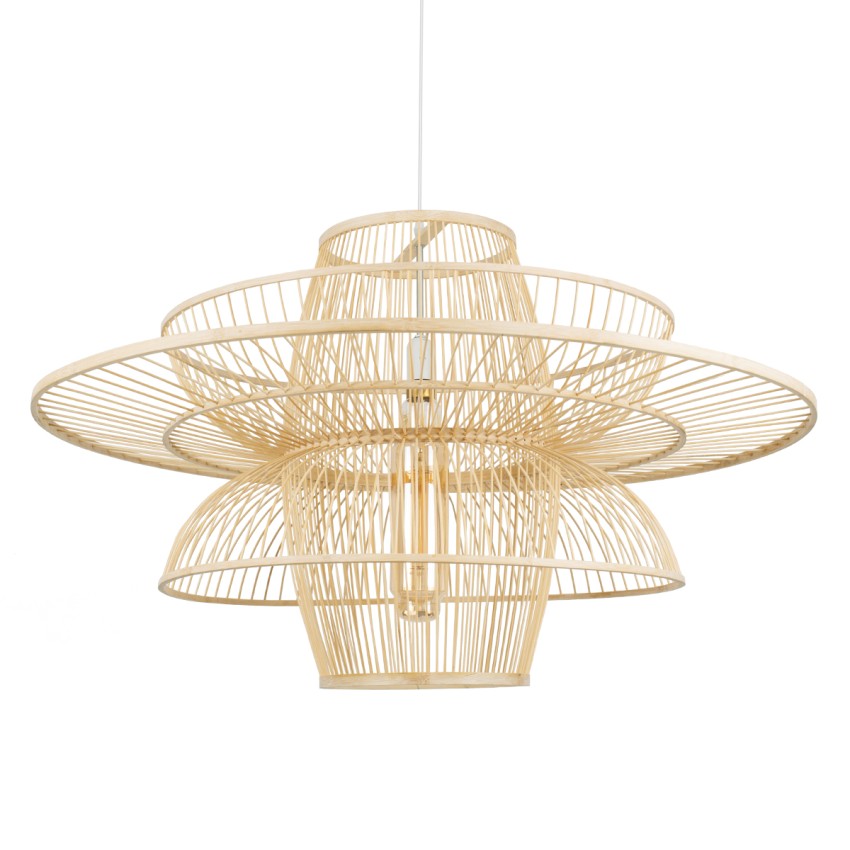 BALI  Boho Κρεμαστό Φωτιστικό Πλέγμα Μονόφωτο 1 x E27 IP20 Μπεζ Ξύλο - Μ100 x Π100 x Υ60cm