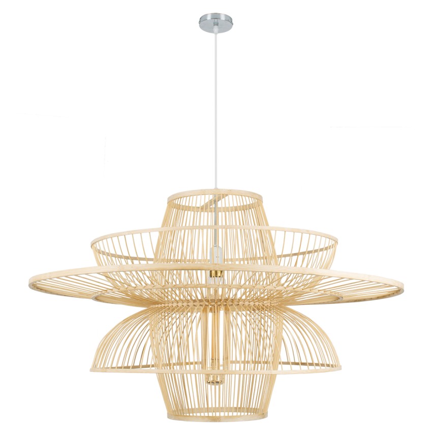 BALI  Boho Κρεμαστό Φωτιστικό Πλέγμα Μονόφωτο 1 x E27 IP20 Μπεζ Ξύλο - Μ100 x Π100 x Υ60cm