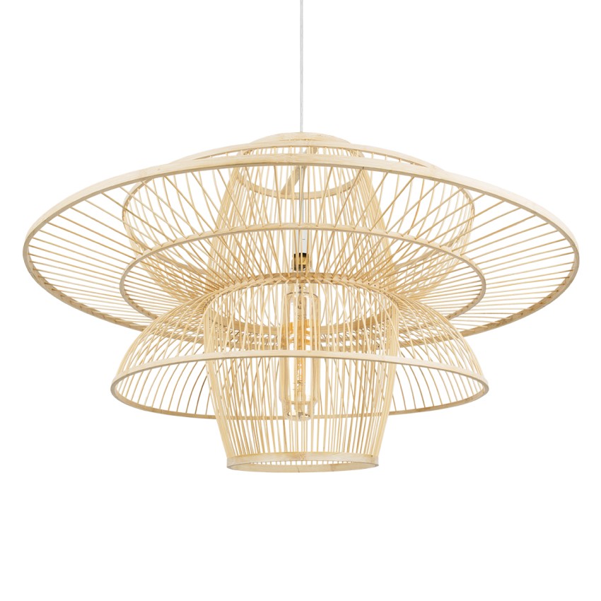 BALI  Boho Κρεμαστό Φωτιστικό Πλέγμα Μονόφωτο 1 x E27 IP20 Μπεζ Ξύλο - Μ100 x Π100 x Υ60cm