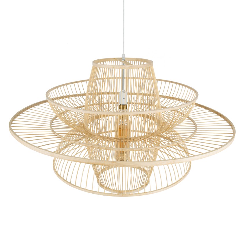 BALI  Boho Κρεμαστό Φωτιστικό Πλέγμα Μονόφωτο 1 x E27 IP20 Μπεζ Ξύλο - Μ100 x Π100 x Υ60cm