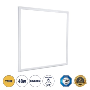 Χωνευτό LED Panel Linear Frameless Super Slim 60x60cm 48W 5280lm 120° CRI≥85Ra AC 220-240V IP44 Μ60 x Π60 x Υ1.5cm - Θερμό Λευκό 2700K - TÜV Certified Driver