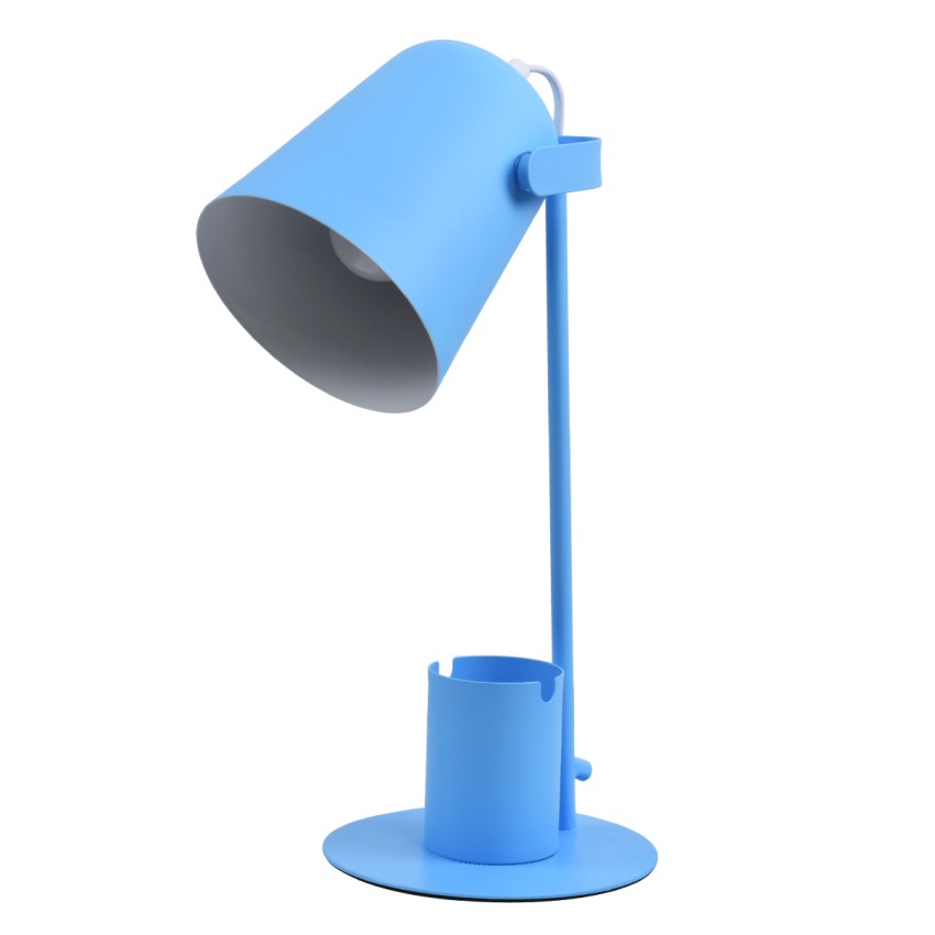 PENCASE  Μοντέρνο Επιτραπέζιο Φωτιστικό Γραφείου - Πορτατίφ - Μονόφωτο 1 x E27 Μπλε Μεταλλικό Καμπάνα με Διακόπτη On/Off - Μολυβοθήκη & Βάση Τηλεφώνου - L12 x W15 x H38cm