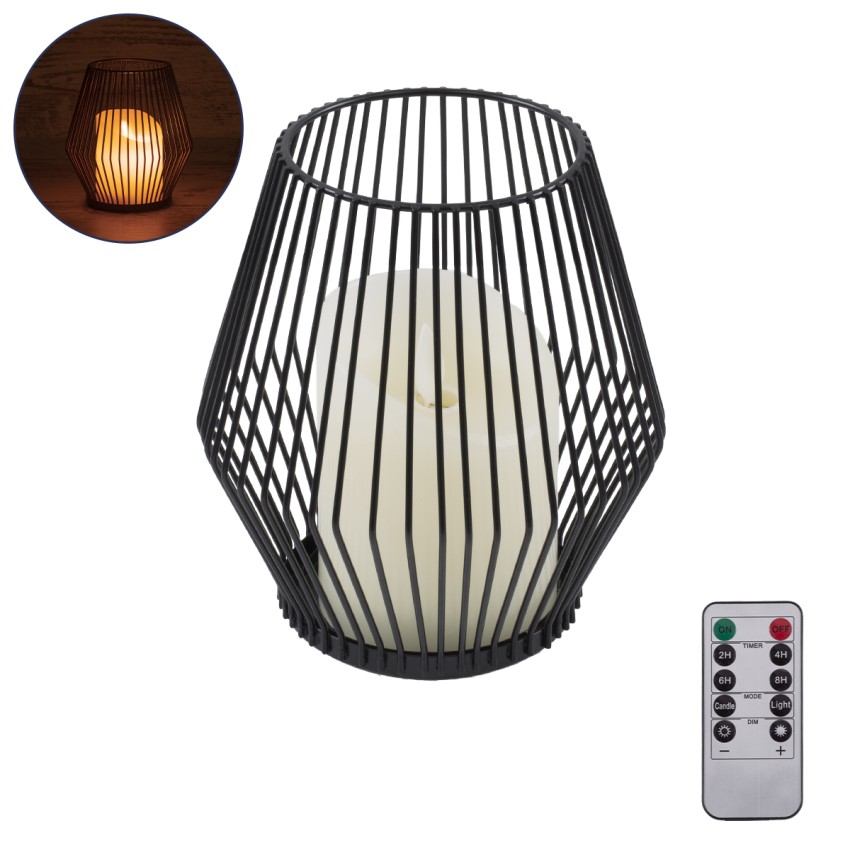 CANDLE  Διακοσμητικό Realistic Κερί με LED Εφέ Κινούμενης Φλόγας - Μπαταρίας 2 x AA (Δεν Συμπεριλαμβάνονται) & Ασύρματο Χειριστήριο IR Θερμό Λευκό 2700K Dimmable Μαύρο Φ14 x Υ16cm