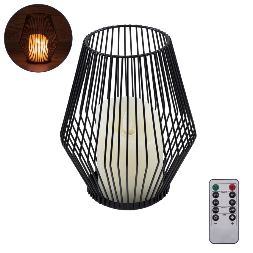 CANDLE  Διακοσμητικό Realistic Κερί με LED Εφέ Κινούμενης Φλόγας - Μπαταρίας 2 x AA (Δεν Συμπεριλαμβάνονται) & Ασύρματο Χειριστήριο IR Θερμό Λευκό 2700K Dimmable Μαύρο Φ16 x Υ18cm