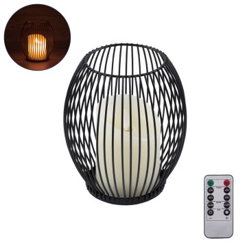 CANDLE  Διακοσμητικό Realistic Κερί με LED Εφέ Κινούμενης Φλόγας - Μπαταρίας 2 x AA (Δεν Συμπεριλαμβάνονται) & Ασύρματο Χειριστήριο IR Θερμό Λευκό 2700K Dimmable Μαύρο Φ14 x Υ16cm