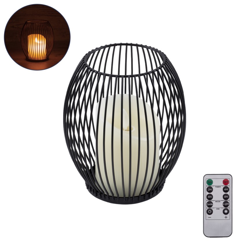 CANDLE  Διακοσμητικό Realistic Κερί με LED Εφέ Κινούμενης Φλόγας - Μπαταρίας 2 x AA (Δεν Συμπεριλαμβάνονται) & Ασύρματο Χειριστήριο IR Θερμό Λευκό 2700K Dimmable Μαύρο Φ14 x Υ16cm