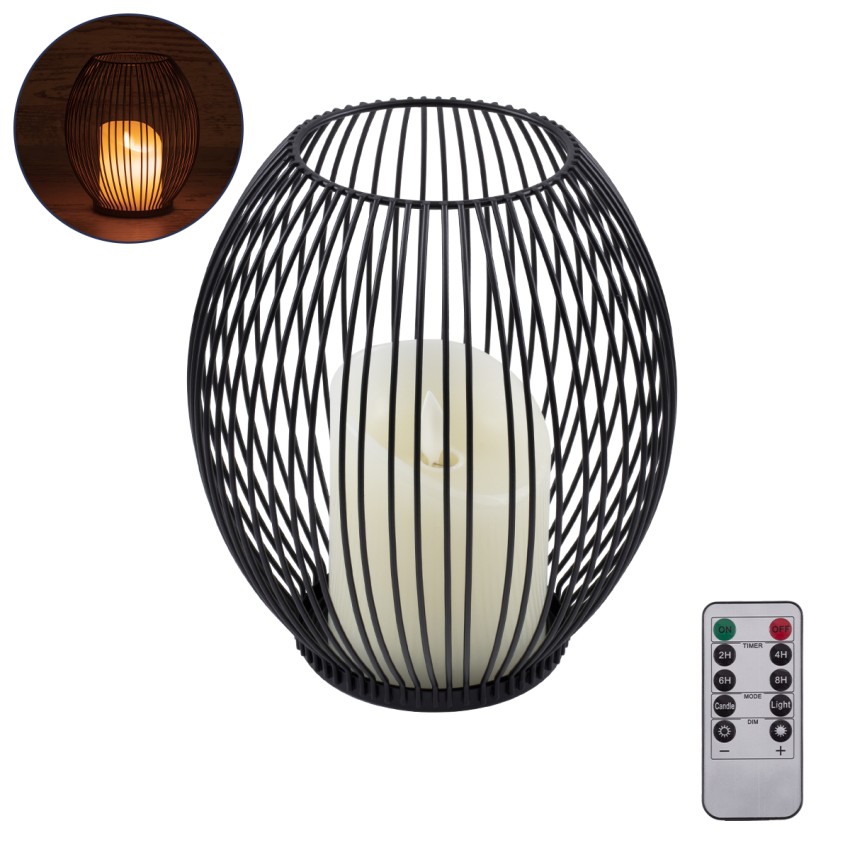 CADLE  Διακοσμητικό Realistic Κερί με LED Εφέ Κινούμενης Φλόγας - Μπαταρίας 2 x AA (Δεν Συμπεριλαμβάνονται) & Ασύρματο Χειριστήριο IR Θερμό Λευκό 2700K Dimmable Μαύρο Φ16 x Υ18cm