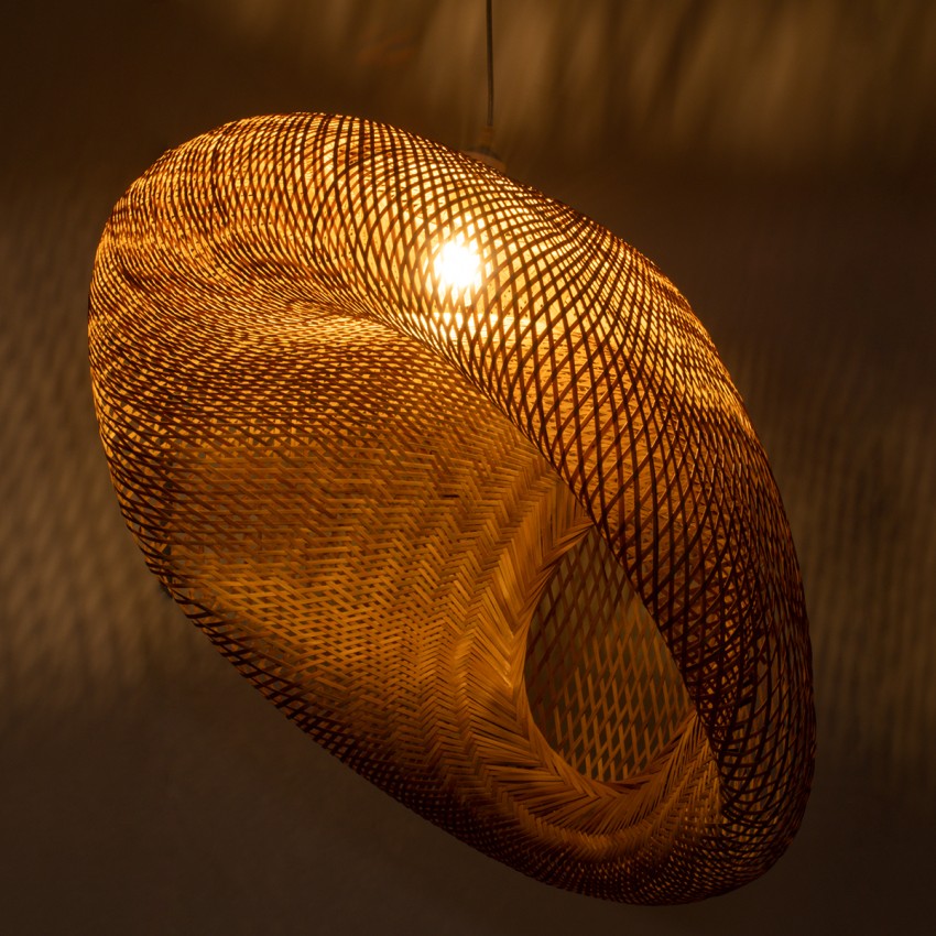 CARIBBEAN  Μοντέρνο Κρεμαστό Φωτιστικό Πλέγμα Μονόφωτο 1 x E27 IP20 Μπεζ Ξύλο - Μ80 x Π80 x Υ35cm