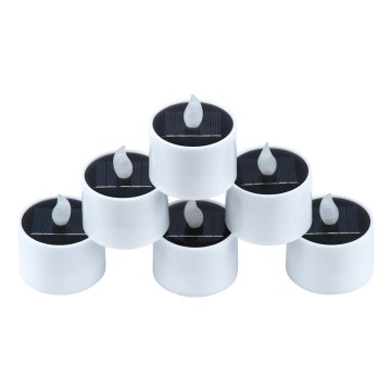 CANDLE  ΣΕΤ 6 x Αυτόνομα Ηλιακά Διακοσμητικά Realistic Κεράκια με LED Εφέ Κινούμενης Φλόγας - 400mAh Μπαταρία - Φωτοβολταϊκό Πάνελ - Θερμό Λευκό 2700K Μπεζ D5.3 x H6cm