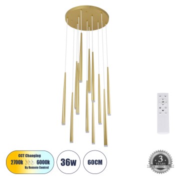 TEARS  Κρεμαστό Φωτιστικό Οροφής Design LED CCT 36W 3960lm 180° AC 220-240V - Εναλλαγή Φωτισμού μέσω Τηλεχειριστηρίου All In One Ψυχρό 6000k+Φυσικό 4500k+Θερμό 2700k Dimmable Φ60 x Υ51.5cm - Χρυσό Βούρτσας