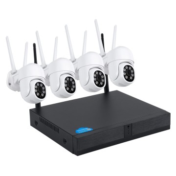 Ασύρματο Καταγραφικό με 4 x Camera 2MP 1080P WiFi  360° Μοιρών - Αδιάβροχο IP66 - Νυχτερινή Όραση με LED IR - Διπλή Κατέυθυνση Ομιλίας - Ανιχνευτή Κίνησης - Νυχτερινή Λήψη - Λευκό