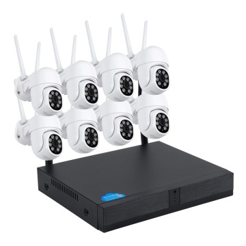 Ασύρματο Καταγραφικό με 8 x Camera 2MP 1080P WiFi  360° Μοιρών - Αδιάβροχο IP66 - Νυχτερινή Όραση με LED IR - Διπλή Κατέυθυνση Ομιλίας - Ανιχνευτή Κίνησης - Νυχτερινή Λήψη - Λευκό