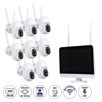 Ασύρματο Καταγραφικό με Οθόνη - 8 x Camera 2MP 1080P WiFi  360° Μοιρών - Αδιάβροχο IP66 - Νυχτερινή Όραση με LED IR - Διπλή Κατέυθυνση Ομιλίας - Ανιχνευτή Κίνησης - Νυχτερινή Λήψη - Λευκό