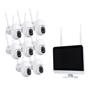 Ασύρματο Καταγραφικό με Οθόνη - 8 x Camera 2MP 1080P WiFi  360° Μοιρών - Αδιάβροχο IP66 - Νυχτερινή Όραση με LED IR - Διπλή Κατέυθυνση Ομιλίας - Ανιχνευτή Κίνησης - Νυχτερινή Λήψη - Λευκό