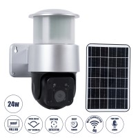 Αυτόνομος Ηλιακός Προβολέας LED SMD 24W 1200lm Camera 1080P 2MP WiFi 150° Μπαταρία 3200mAh Φωτοβολταϊκό Πάνελ Αισθητήρα Ημέρας-Νύχτας & Ρύθμιση Χρόνου Διπλή Κατέυθυνση Ομιλίας Αδιάβροχος IP66 Ψυχρό Λευκό 6000K - Ασημί