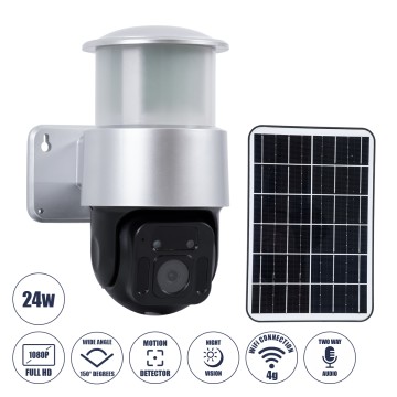 Αυτόνομος Ηλιακός Προβολέας LED SMD 24W 1200lm Camera 1080P 2MP WiFi 150° Μπαταρία 3200mAh Φωτοβολταϊκό Πάνελ Αισθητήρα Ημέρας-Νύχτας & Ρύθμιση Χρόνου Διπλή Κατέυθυνση Ομιλίας Αδιάβροχος IP66 Ψυχρό Λευκό 6000K - Ασημί