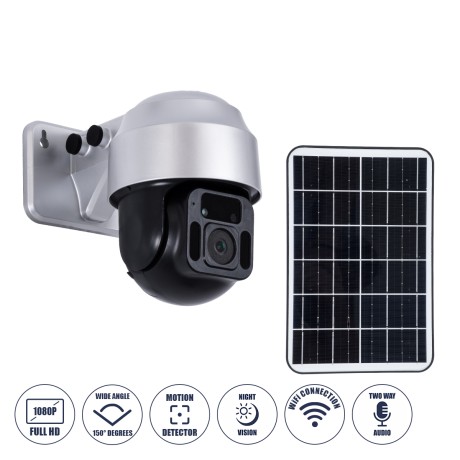 Αυτόνομη Ηλιακή Camera 1080P 2MP WiFi 150° Μπαταρία 3200mAh Φωτοβολταϊκό Πάνελ Διπλή Κατέυθυνση Ομιλίας Αδιάβροχη IP66 Ψυχρό Λευκό 6000K - Ασημί