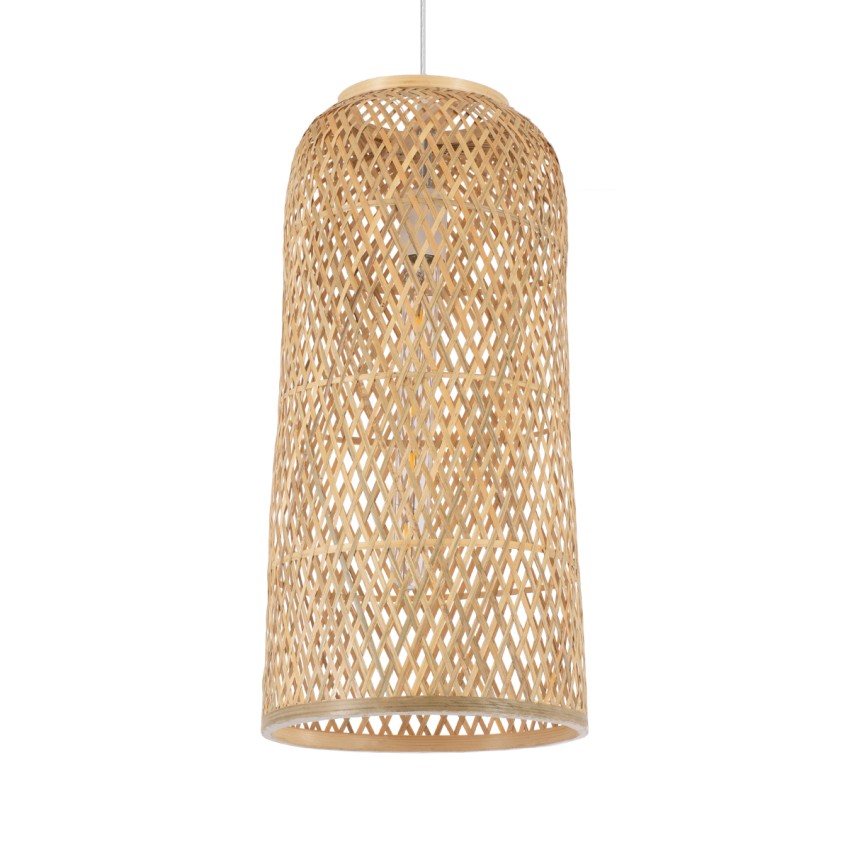 CALERO  Boho Μοντέρνο Κρεμαστό Πλέγμα Μονόφωτο 1 x E27 IP20 Μπεζ Ξύλο - Μ25 x Π25 x Υ50cm