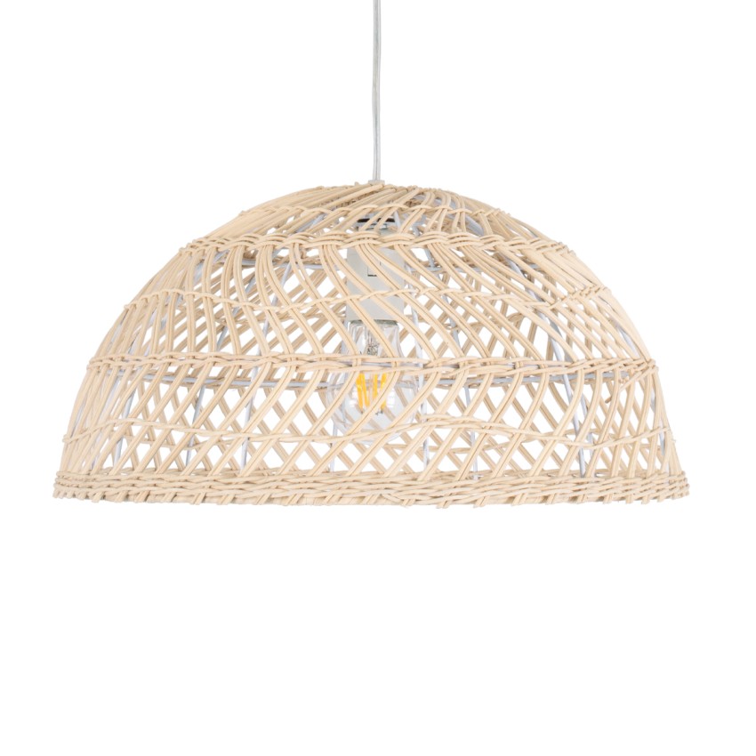 COMORES  Boho Κρεμαστό Φωτιστικό Πλέγμα Μονόφωτο 1 x E27 IP20 Μπεζ Ξύλο -Μ40 x Π40 x Y20cm