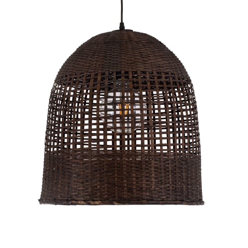 BORA-BORA  Boho Κρεμαστό Φωτιστικό Καμπάνα Μονόφωτο 1 x E27 IP20 Καφέ Ξύλο - Μ42 x Π42 x Y44cm