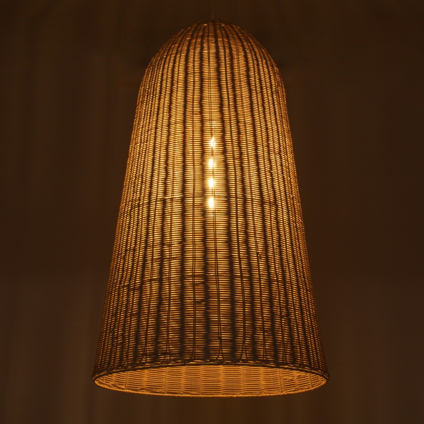 FAROL  Boho Κρεμαστό Φωτιστικό Καμπάνα Μονόφωτο 1 x E27 IP20 Μπεζ Ξύλο - Μ60 x Π60 x Y100cm