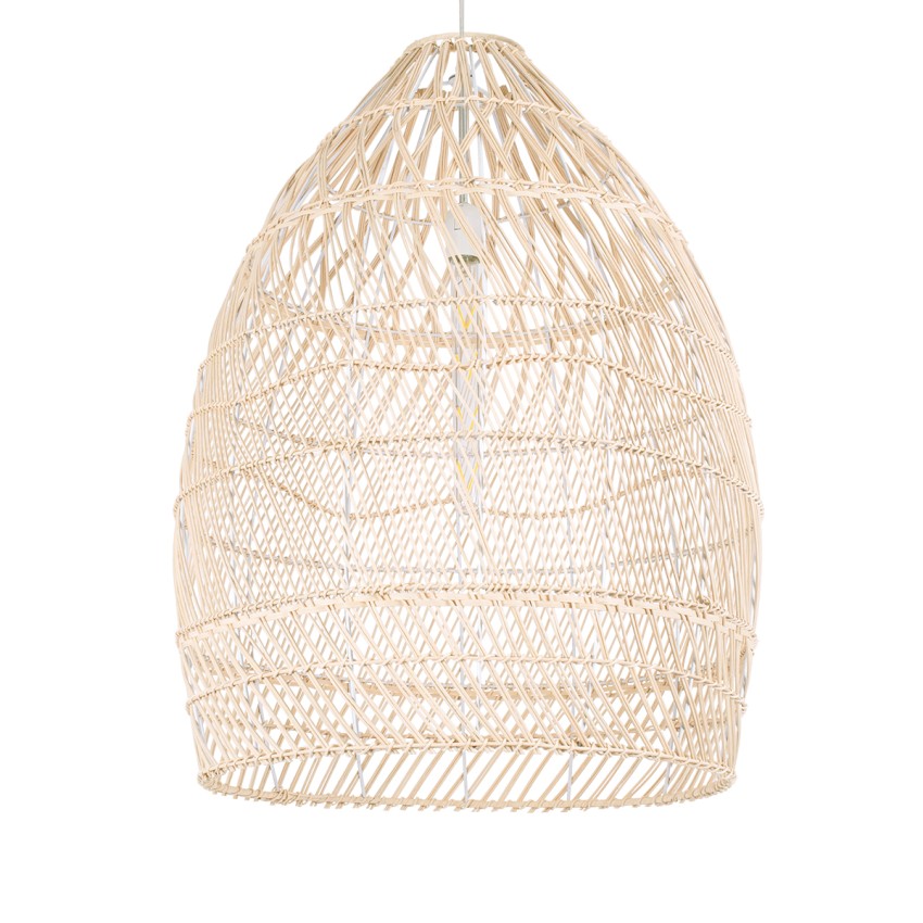 MALIBU  Boho Κρεμαστό Φωτιστικό Καμπάνα Μονόφωτο 1 x E27 IP20 Μπεζ Ξύλο - Μ57 x Π57 x Υ75cm