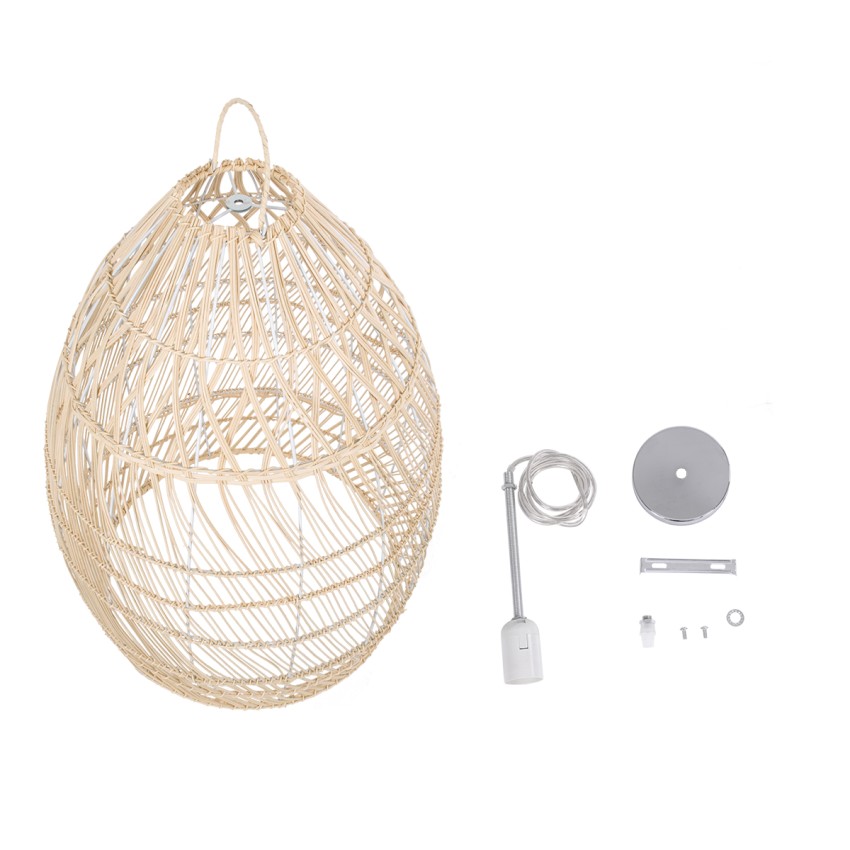 MALIBU  Boho Κρεμαστό Φωτιστικό Καμπάνα Μονόφωτο 1 x E27 IP20 Μπεζ Ξύλο - Μ57 x Π57 x Υ75cm