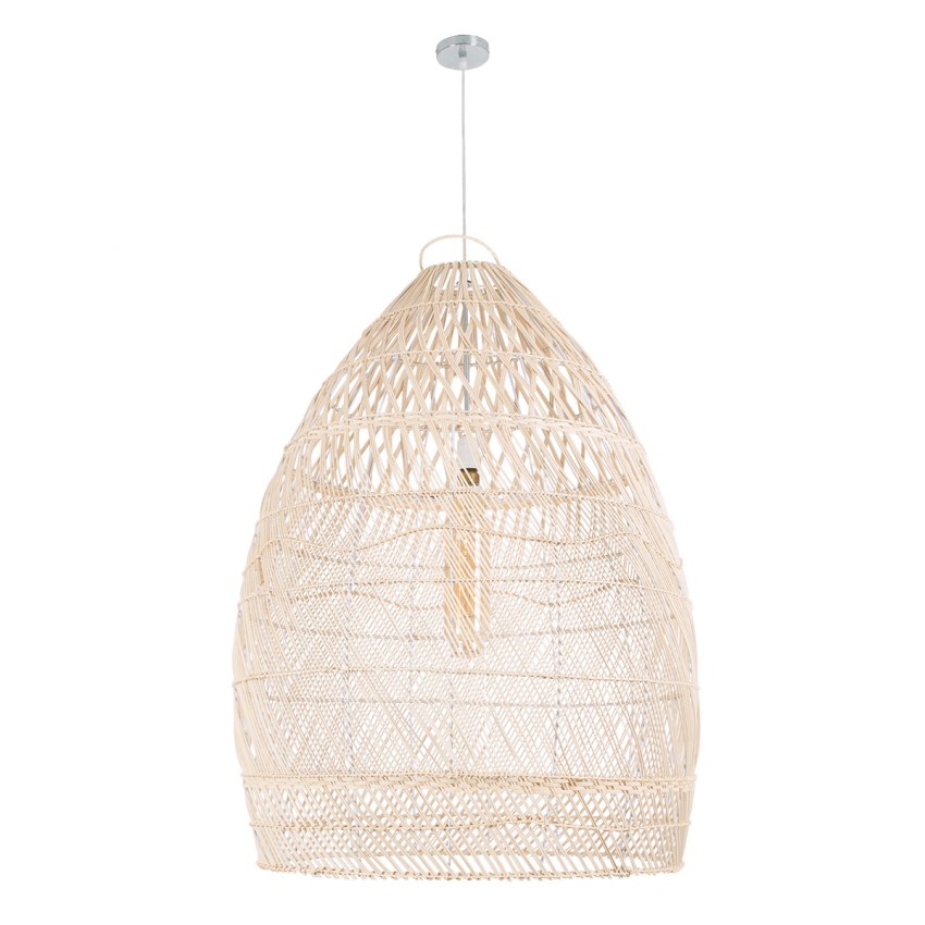 MALIBU  Boho Κρεμαστό Φωτιστικό Καμπάνα Μονόφωτο 1 x E27 IP20 Μπεζ Ξύλο - Μ76 x Π76 x Υ100cm