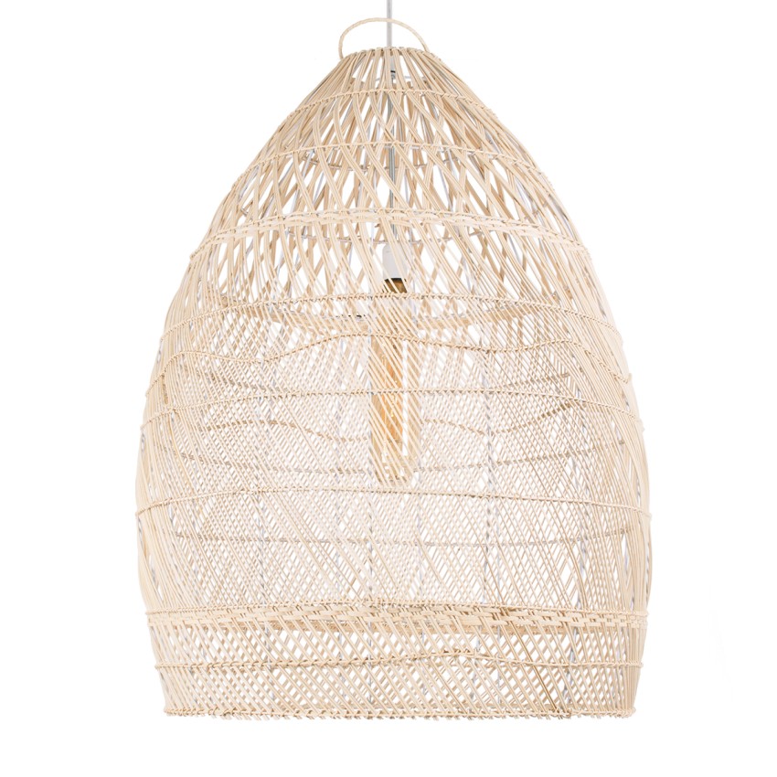 MALIBU  Boho Κρεμαστό Φωτιστικό Καμπάνα Μονόφωτο 1 x E27 IP20 Μπεζ Ξύλο - Μ76 x Π76 x Υ100cm